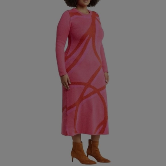 11 Honoré Alexia Long Sleeve Sweater Dress Hot Pink Swirls Women’s 1X - Picture 3 of 6